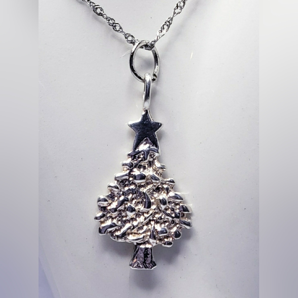 Christmas Tree Sterling Silver Charm Pendant
